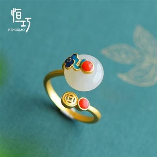 Bague Hetian En Jade De Style Chinois, Boucle De Paix, Argent Sterling, Dorure Émail, Ruyi Sud Rétro Rouge Avec Bague Ouverte