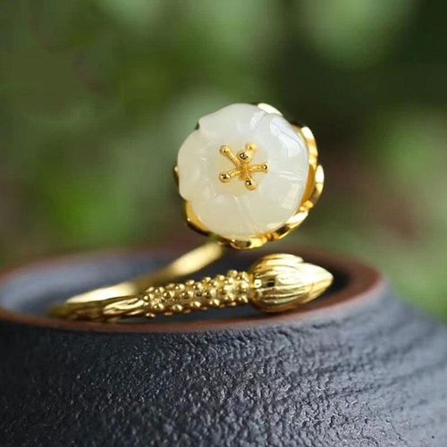 Bague En Argent Sterling S925 Incrustée De Jade Hetian, Bijoux En Argent, À La Mode, Bouton En Jade Blanc, Ornement Bouche Ouverte, Nouvelle Collection