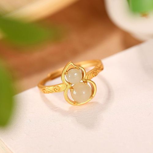 Bague Ancienne Gourde Dorée Xiangyun En Jade Gris, Anneau Ouvert En Jade Hétian Naturel, En Argent Sterling S925, Ornement Vintage