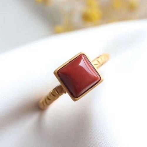 Bague Rouge Du Sud En Argent Sterling S925, Anneau Carré Ouvert En Mosaïque De Dorure Assortie Avec Tout