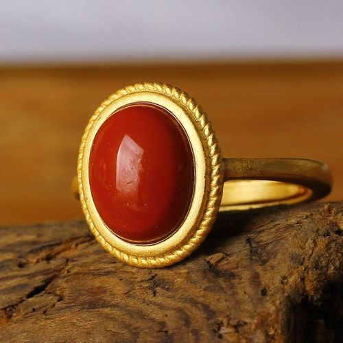 Bague En Dentelle De Chanvre Pour Femme, Couleur Rouge Du Sud Naturel, Viande Et ¿Ufs, Or Ancien De Hong Kong, Argent Sterling S925, Année De Naissance