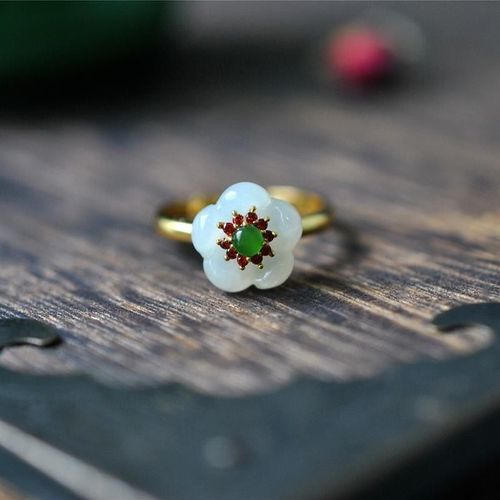 Bague En Jade Blanc Hétian Naturel, Argent Sterling S925, Fleur De Prunier Doré, Jaspe, Jingya, Bague De Beauté, Ornement
