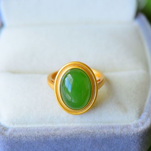 Bague Ovale En Argent Sterling S925, Jade Naturel Hetian Vert, Bague Vintage En Jade Blanc, Bijou Classique De Style Cour Royale Chinoise