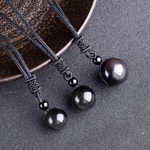 Collier Avec Pendentif En Obsidienne Noire Oeil De Tigre, Amulette Porte-Bonheur En Cristal