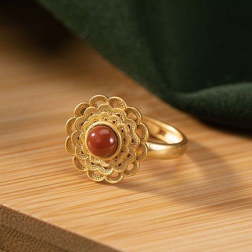 Bague En Agate Rouge Du Sud En Argent Sterling S925, Jade Naturel Hetian, Bague Gracieuse, Mode Européenne Et Américaine Exquise, Fin Ouverte