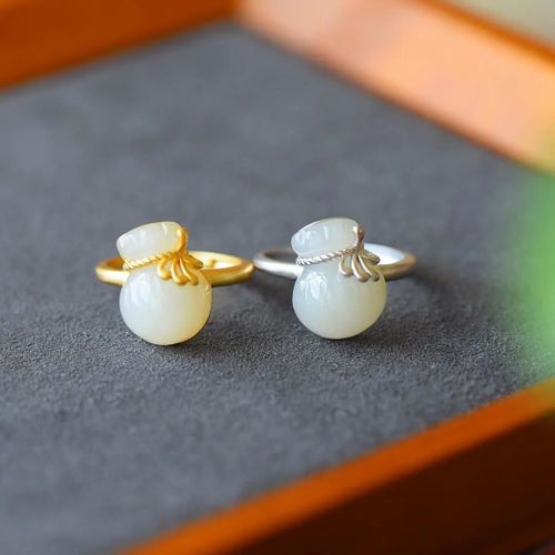 Petite Bague En Argent Sterling S925 En Jade Hétian Naturel, Sac Fu, Bijoux Vintage De Style Chinois, Ouvert Et Réglable