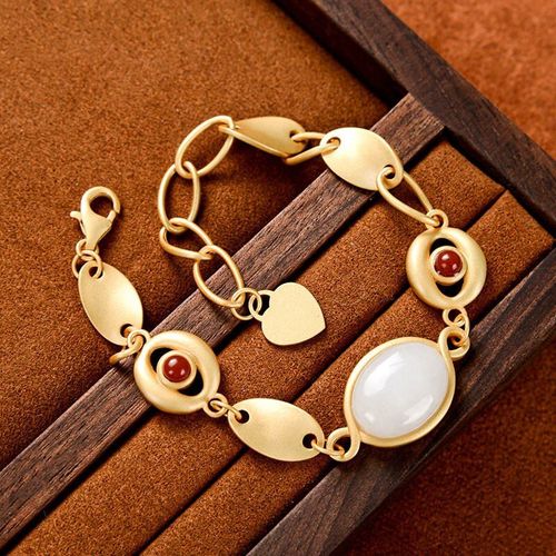 Bracelet En Argent Sterling S925 Plaqué Or Naturel, Jade Hetian, Blanc, Jade Du Sud, Rouge, Rétro, Personnalité Gracieuse, Pour Femmes, Nouveau