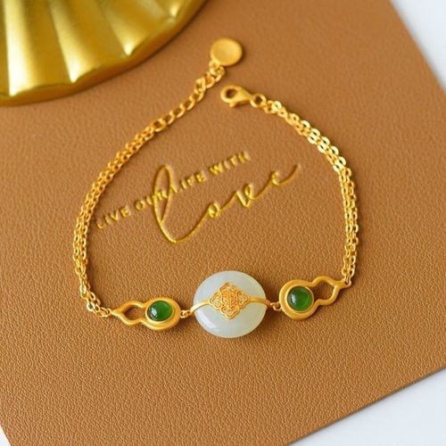 Bracelet En Jade Jue Naturel Hetian, Boucle Classique De Paix, Série De Style Palais, Ajouré Fu Lu, Ornement Pour Femmes