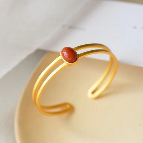 Bracelet En Argent Sterling S925, Plaqué Or Hetian, Original, Haut De Gamme, Jade Du Sud Rouge, Cadeau Haut De Gamme, Ouvert