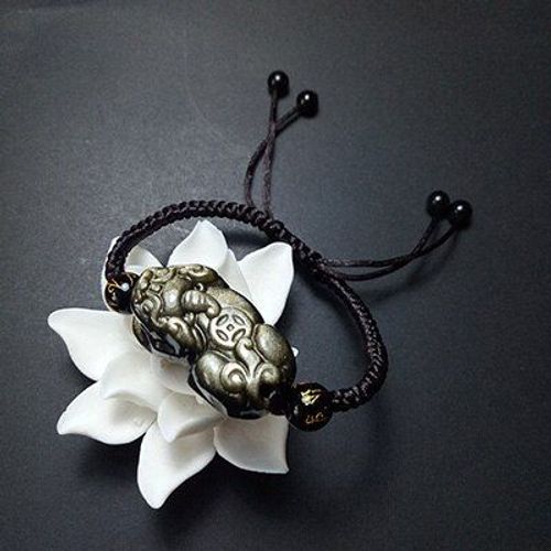 Bracelet En Obsidienne Doré Tricoté À La Main Pixiu, Bijoux Fins Pour Hommes Et Femmes