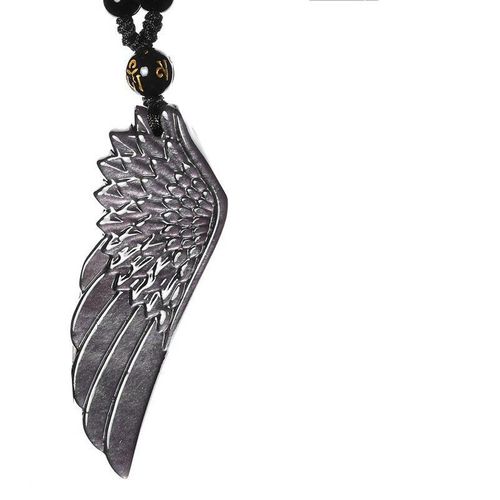 Collier Pendentif Ailes D'ange En Obsidienne Couleur Argent, Bijoux Pour Femmes, Talisman Porte-Bonheur, Pierres Précieuses