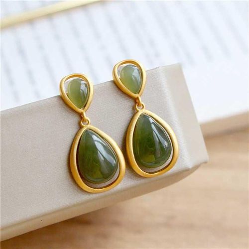 Le Temps Passe Vite. Collier Ajouré En Forme De Goutte Avec Pendentif, Boucles D'oreilles, En Argent Sterling S925, En Jade Gris, À La Mode