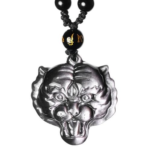 Collier Tête De Tigre En Obsidienne Couleur Argent, Pendentif, Bijoux Pour Femmes, Talisman Porte-Bonheur, Pierres Précieuses