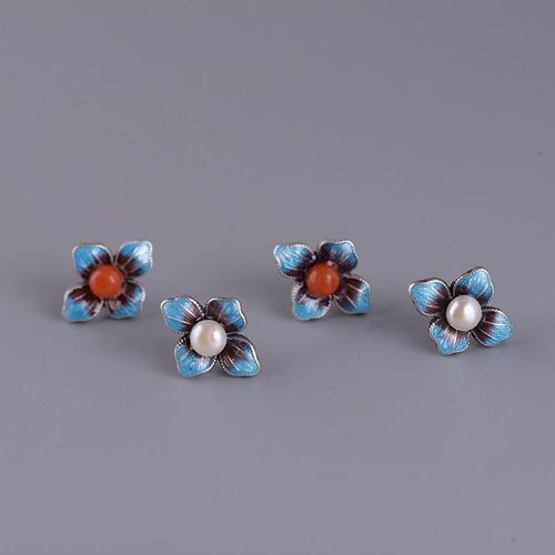 Boucles D'oreilles Cloisonne Sud Rouge, Ornement En Argent Sterling S925, Vintage, Perle Chinoise, Mode, Simple, Floraison, Riche