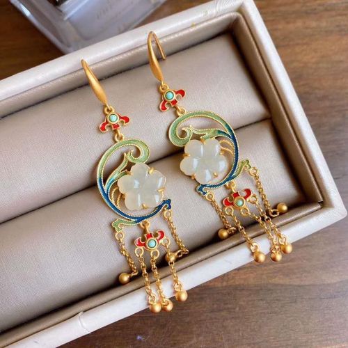 Boucles D'oreilles En Jade Naturel Hétian, Rétro, Bleu Thaïlandais, Style Chinois, Longues, En Argent Sterling S925 Plaqué Or
