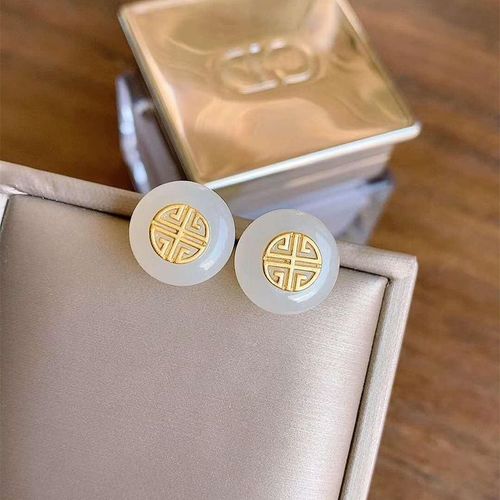 Boucles D'oreilles En Argent Sterling S925, Jade Blanc Hétian Incrusté, Boucle De Paix, Nouveau, Fabrication Fine, Raffiné Et Simple, Élégant St