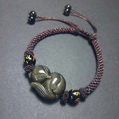 Bracelet Obsidienne En Or Bracelet Tricoté À La Main En Renard, Oeil D'arc-En-Ciel, Bracelet Obsidienne Pour Hommes Femmes, Bijoux Fins