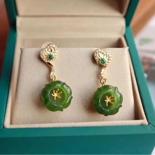 Boucles D'oreilles Rétro En Argent Sterling S925 Incrusté De Jade Gris Hétian Naturel, Boucles De Sécurité, Bonne Chance, Creux Simple Généreux
