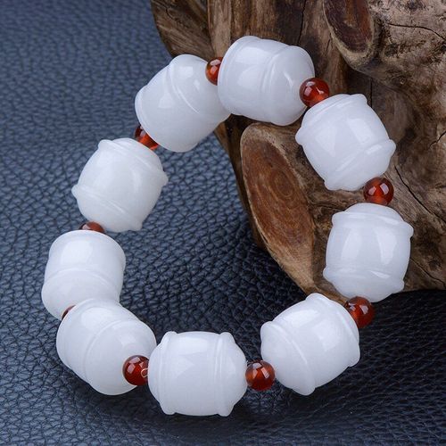 Bracelet À Perles En Jade Heitan Blanc Pour Hommes Et Femmes, Bijoux Porte-Bonheur Élastique Extensible