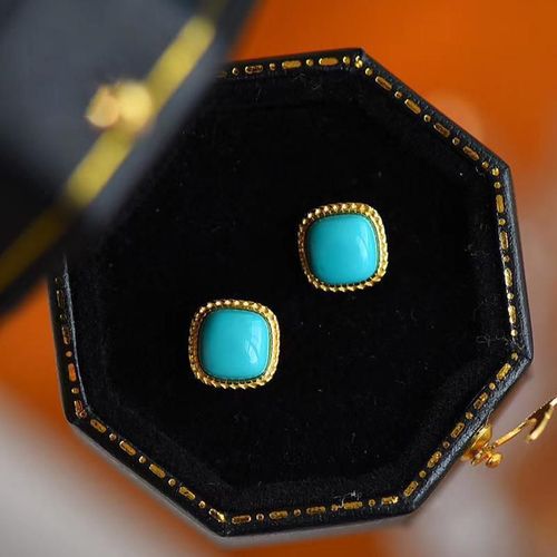 Boucles D'oreilles En Argent Sterling S925, Bleu Ciel, Belle Au Bois Dormant, Turquoise, Carrées, Simples, Géométriques