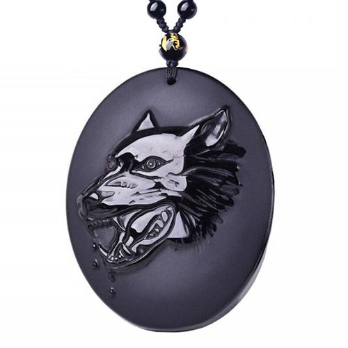 Collier Avec Pendentif En Obsidienne Loup, Totem, Bijoux En Jade, Amulette Porte-Bonheur, Obsidienne Noire, Pour Hommes Et Femmes