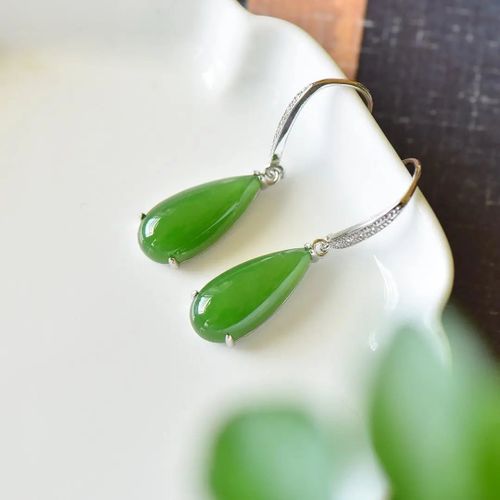 Boucles D'oreilles Antiques Vertes En Jade Naturel, Plaqué Argent S925, Hétian Incrusté, Goutte D'eau