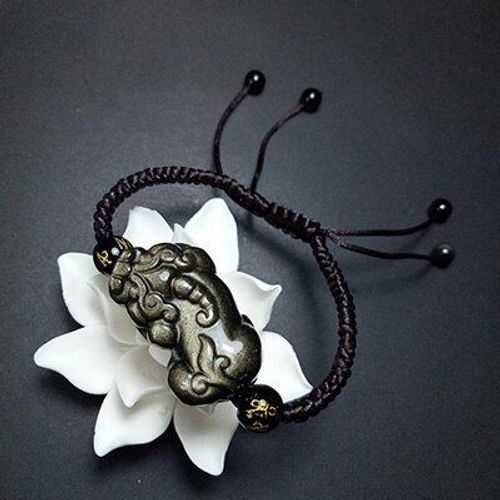 Bracelet En Obsidienne Doré Tricoté À La Main Pixiu, Bijoux Fins Pour Hommes Et Femmes