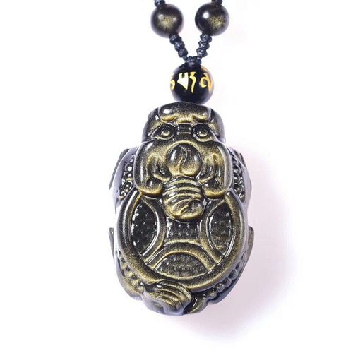 Pendentif Tortue Dragon Obsidienne En Or, Collier Avec Perles En Or, Bijoux Pour Hommes Et Femmes