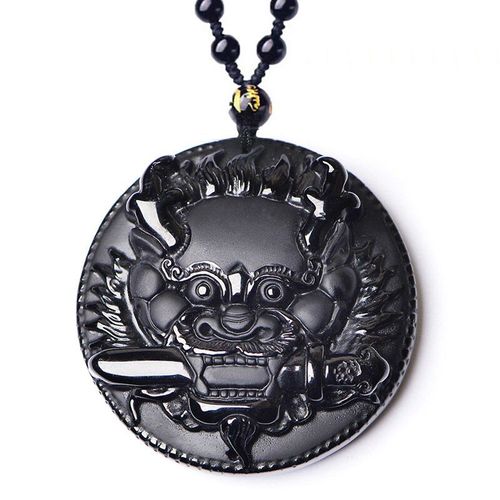 Pendentif En Obsidienne Noire, Collier En Jade, Obsidienne Naturelle, Chien Foo, Bijoux Pour Hommes Et Femmes