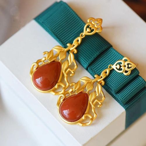 Boucles D'oreilles En Agate Rouge Du Sud, En Argent Sterling S925 Plaqué Or, Style Palais De Luxe, Déesse Tempera