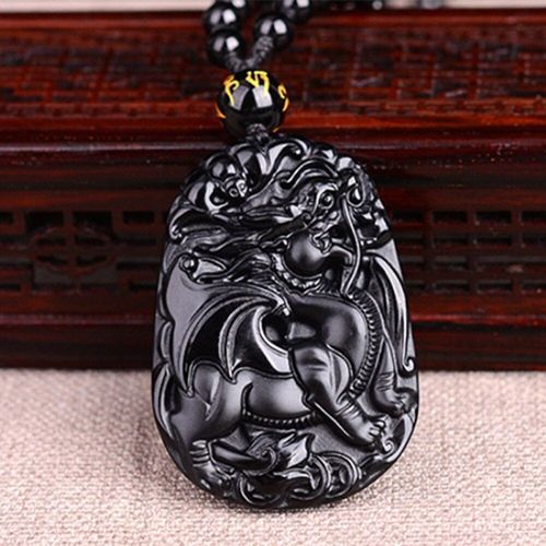 Pendentif En Pierre D'obsidienne Pixiu Sculpté Avec Ailes, Bijoux Porte-Bonheur Pour Hommes Et Femmes
