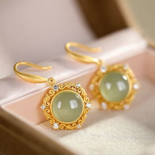 Boucles D'oreilles En Argent Sterling S925, En Jade Naturel Hetian, Gris, En Zircon Simple, Style Européen Et Américain, Embellissement Élégant Pour Femmes