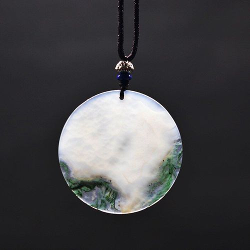 Collier De Calcédoine, Pendentif D'herbe Aquatique Dans La Pierre Sculptée À La Main, Bijoux Fins, Lotus Argenté 925, 1 Pièce Seulement
