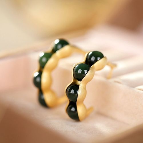 Boucles D'oreilles Quatre Saisons En Argent Sterling S925, Jaspe De Paix, Pois Lai, Hetian, Jade, Style Palais, Han, Vêtements Chinois, Accessori