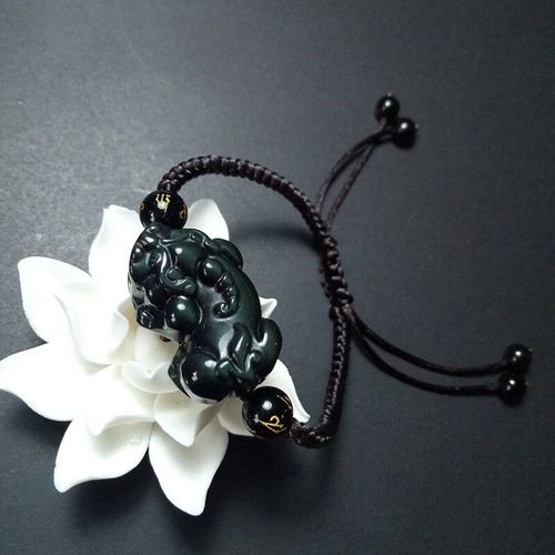 Bracelet En Obsidienne Noire Pixiu Tricoté À La Main, Bijou Fin Pour Homme Et Femme