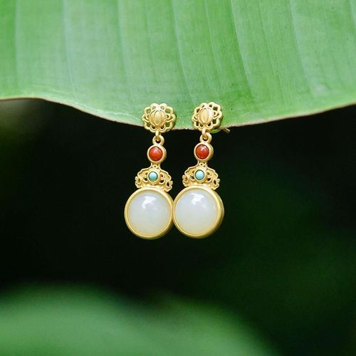 Boucles D'oreilles En Jade Naturel Hetian, En Jade Blanc, En Argent Pur S925, Style Cour Classique