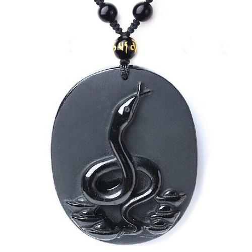 Collier Pendentif Serpent En Obsidienne Noire, Amulette Porte-Bonheur, Bijoux Porte-Bonheur