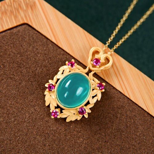 Pendentif En Amazonite Naturelle S925, En Argent Sterling Incrusté, Bleu Glacé, Ajouré, Surface Oeuf, Chaîne De Clavicule, Bijoux