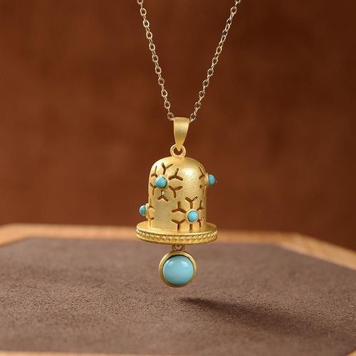 Collier En Argent Sterling S925 Pour Femme, Chaîne Avec Pendentif, Original, Turquoise, Classique, Haut De Gamme, Cloche Polyvalente, Creux, Or