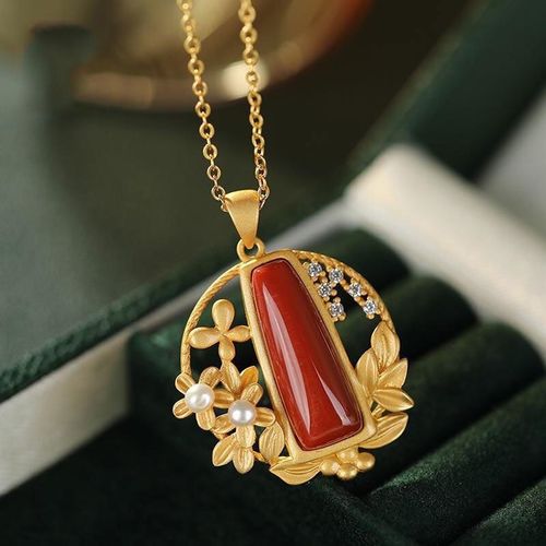 Pendentif En Agate Rouge Du Sud En Argent Sterling S925 Plaqué Or, Naturel, Creux En Fleur De Prunier, Style Palais, Élégant, Bijou