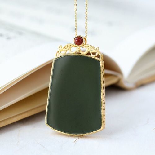 Jade Hétian Naturel S925, Argent Sterling Gris, Pendentif Vintage Atmosphérique, Plaque De Tranquillité Et De Paix, Stylo Élégant Et Exquis