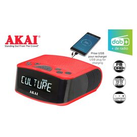RADIO-RÉVEIL FM/DAB+ ET USB DE CHARGE - Akai - Rouge