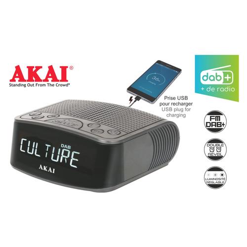 RADIO-RÉVEIL FM/DAB+ ET USB DE CHARGE - Akai - Noir