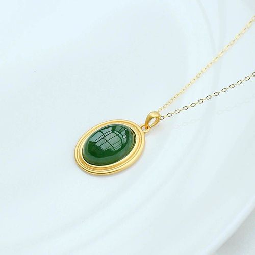 Pendentif En Jade Vert Hetian Naturel, Collier Ovale En Argent Sterling S925, Simple, Grand Nom