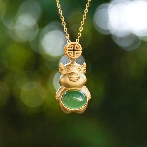 Collier En Jade Naturel Hetian, Jaspe De Veau En Argent Sterling S925, Cadeau Porte-Bonheur Pour Bébé En Année De Naissance