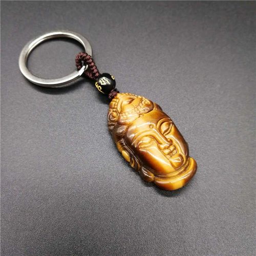 Porte-Clés En Pierre Naturelle ¿Il De Tigre Jaune, Sculpté À La Main, Tête De Guanyin, Pendentif Bouddha Porte-Bonheur, Amulette Homme, Livraison Gratuite