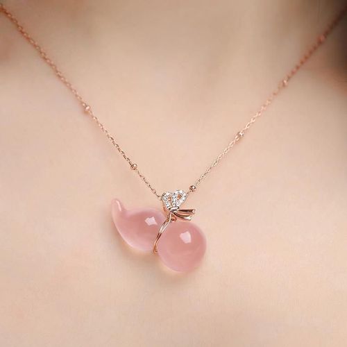 Pendentif En Cristal Rose, Petite Calebasse, Chaîne De Clavicule En Argent Sterling 925, Or Rose, Quartz Rose, Ornement De Collier