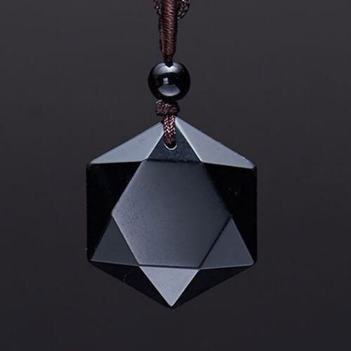 Collier Pendentif En Obsidienne Noire Pour Hommes, Pierre Naturelle Sculptée, Avec Corde Libre