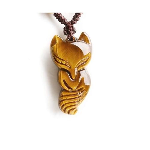 Collier En Pierre Naturelle Jaune ¿Il De Tigre, Pendentif En Forme De Renard, Sautoir D'énergie, Chaîne De Chandail, Bijoux À La Mode, Vente En Gros