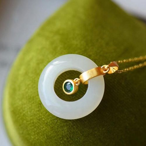 Bague De Sécurité En Jade Blanc Naturel Hetian, Pendentif En Argent Sterling S925 Incrusté De Jaspe, Embellissement Simple Rétro Classique